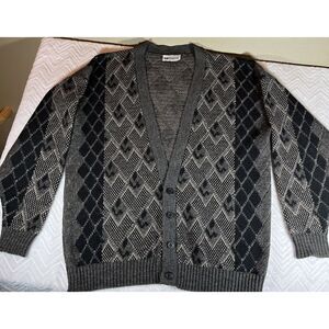Men's Charcoal and Black Argyle Cardigan